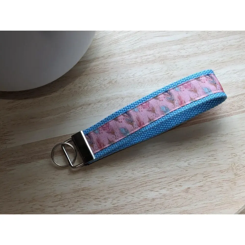 Feather Keychain Wristlet‎ Handmade Boho Fabric Key FOB Sturdy Farmhouse Teal